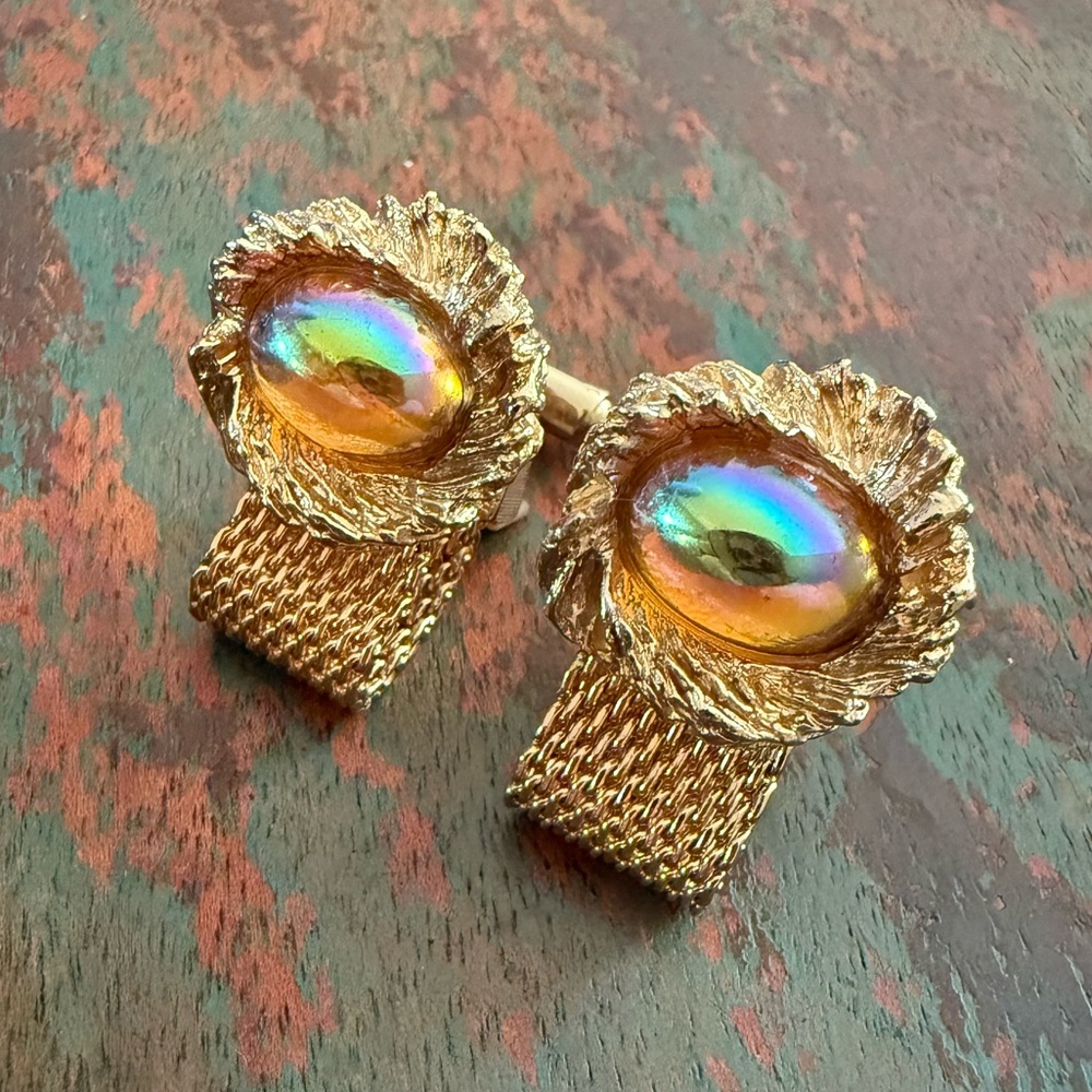 Vintage Gold and Iridescent Cufflinks